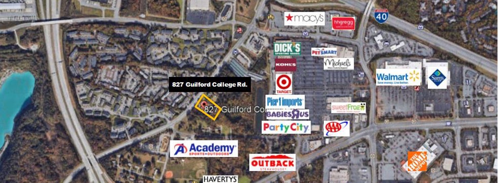 827 Guilford College Road aerial with businesses